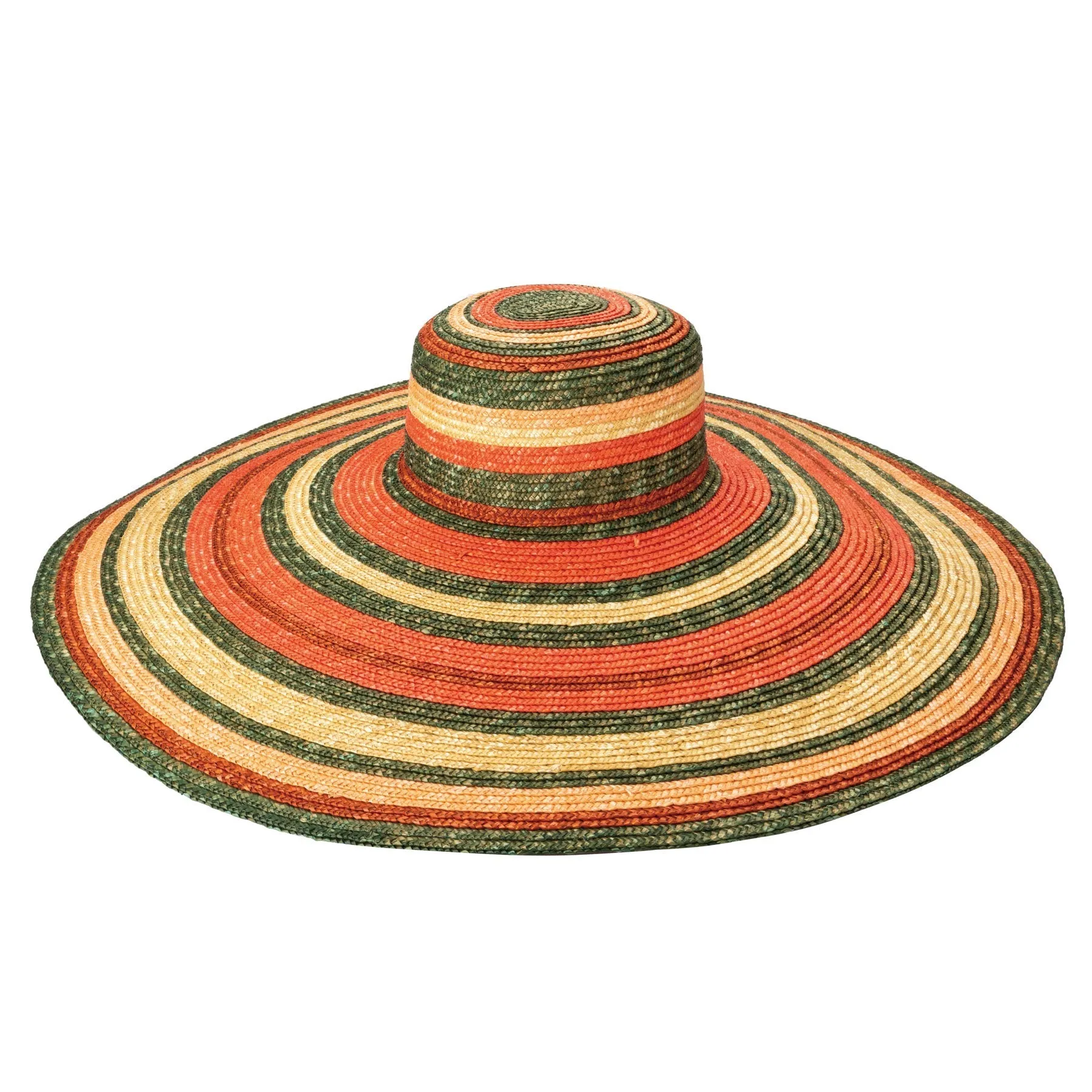 On Multi Holiday - Wheat Straw Stripe Wide Brim Sun Hat