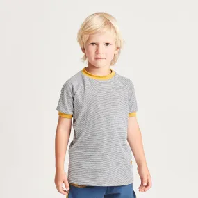 Organic cotton boys t-shirt "White-Navy Stripes|Ochre" mad from 95% organic cotton and 5% elasthane