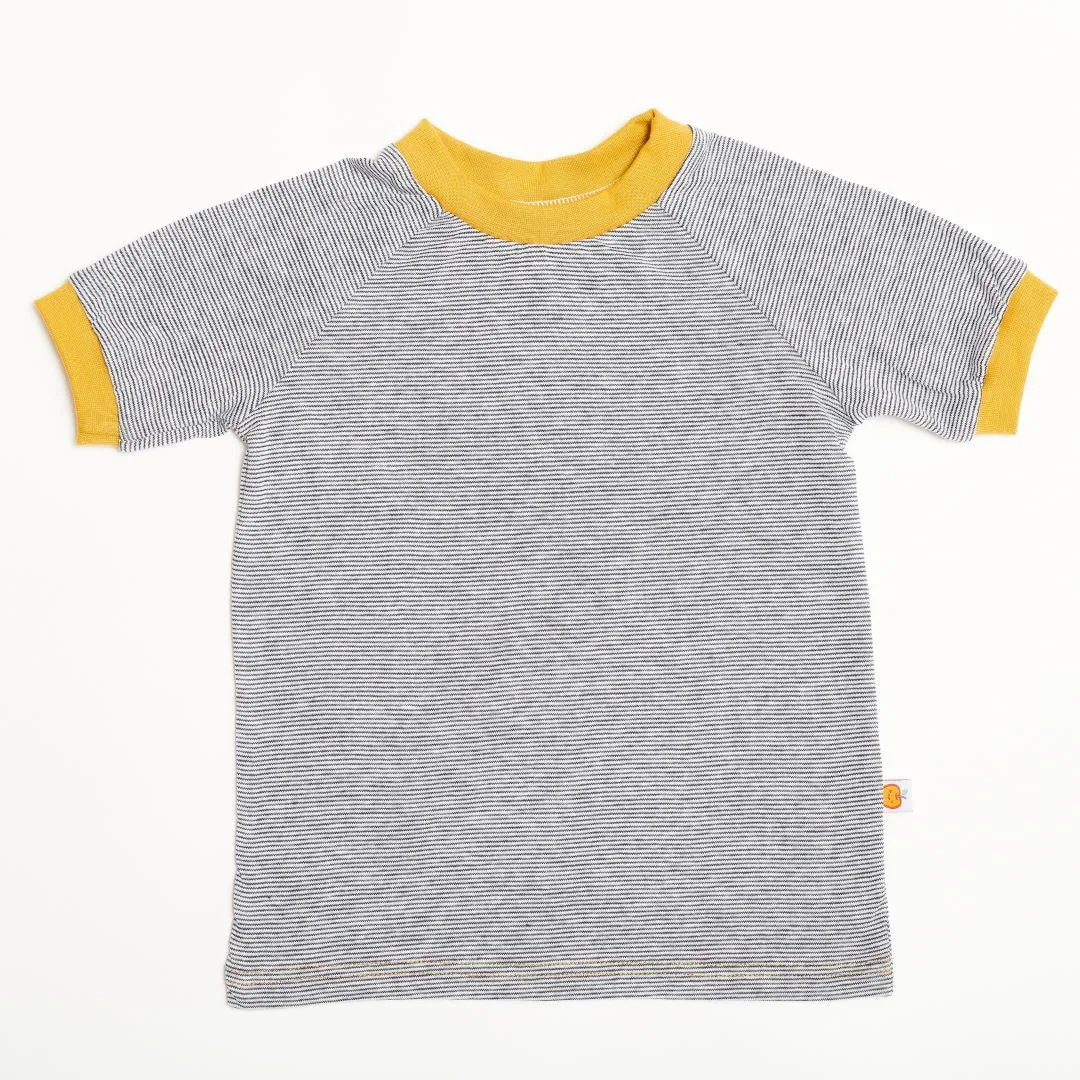 Organic cotton boys t-shirt "White-Navy Stripes|Ochre" mad from 95% organic cotton and 5% elasthane