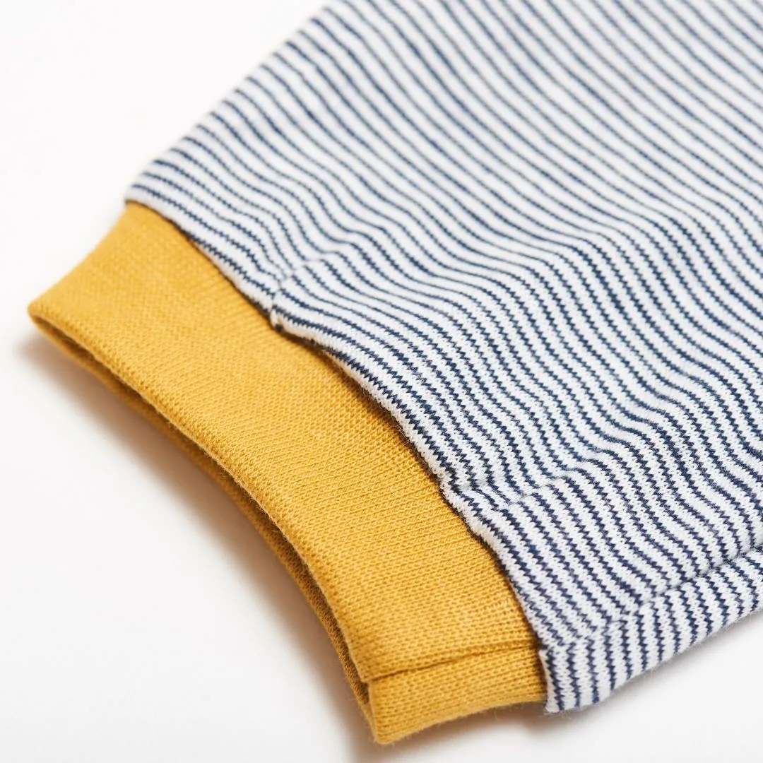 Organic cotton boys t-shirt "White-Navy Stripes|Ochre" mad from 95% organic cotton and 5% elasthane