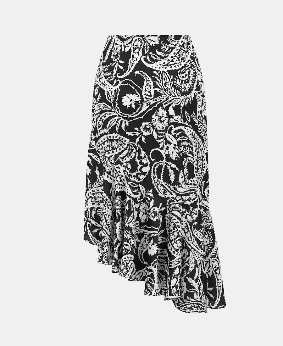 Paisley Tiered Hem Midi Skirt