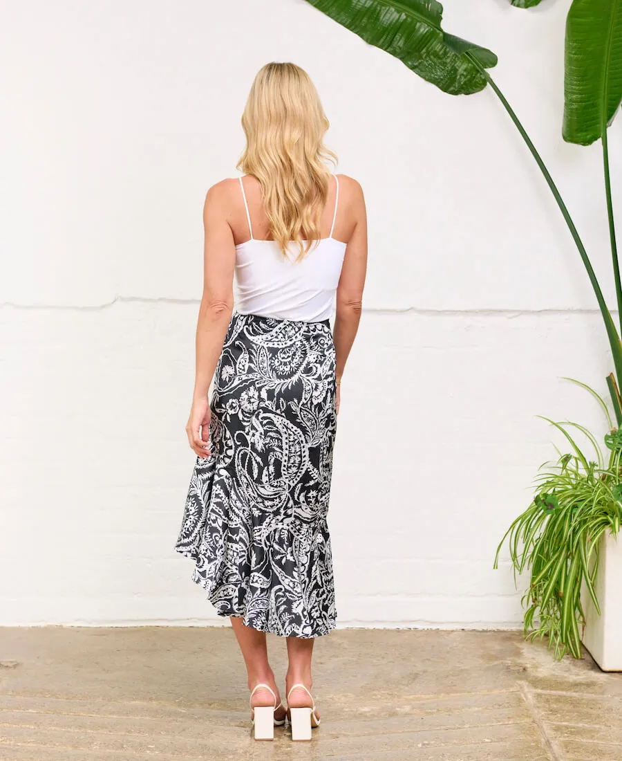 Paisley Tiered Hem Midi Skirt