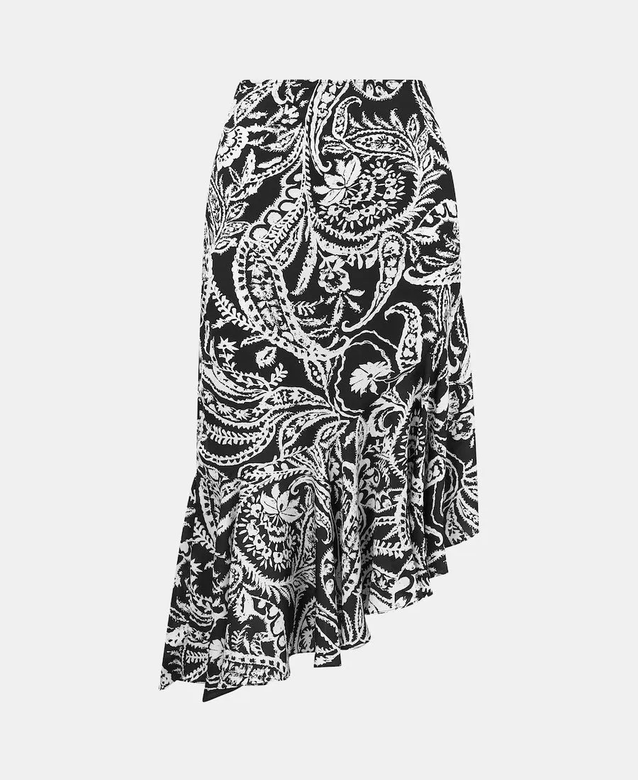 Paisley Tiered Hem Midi Skirt