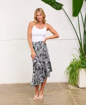 Paisley Tiered Hem Midi Skirt