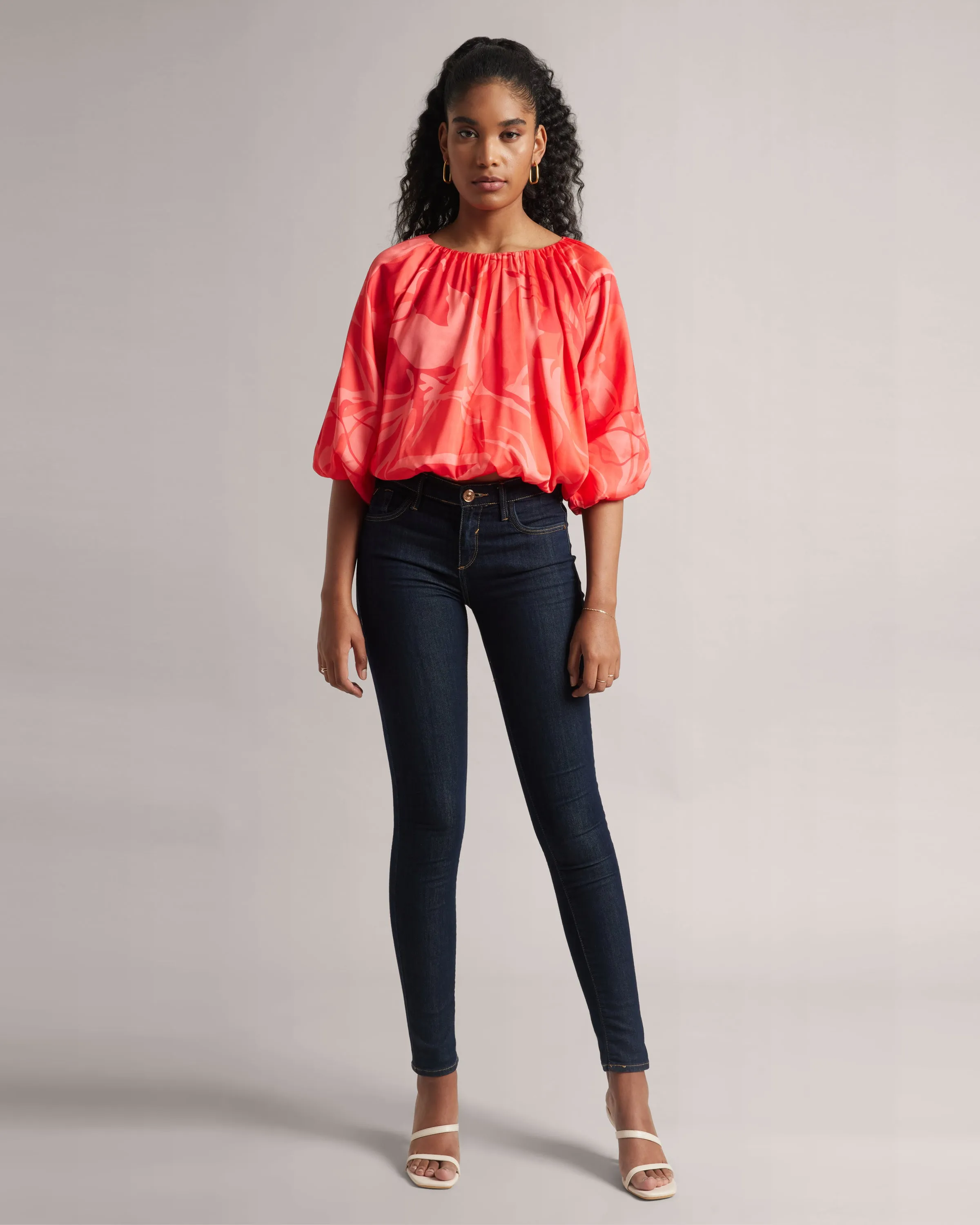 Peach Abstract Floral Boatneck Top