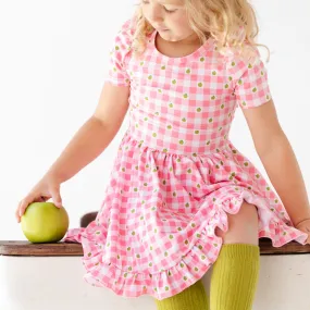 Pink Apple Gingham Twirl Dress