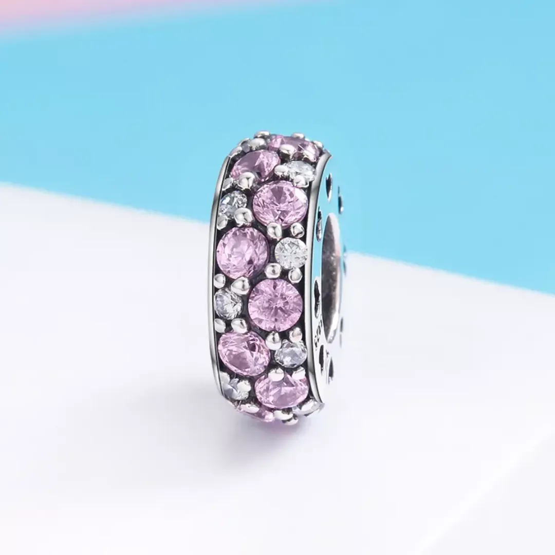 Pink Sparkle Spacer Charm 925 Sterling Silver