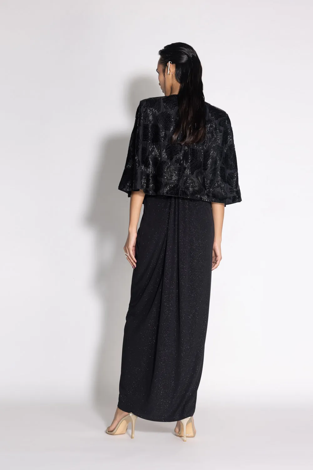 Pleated Dress with Wave Cape