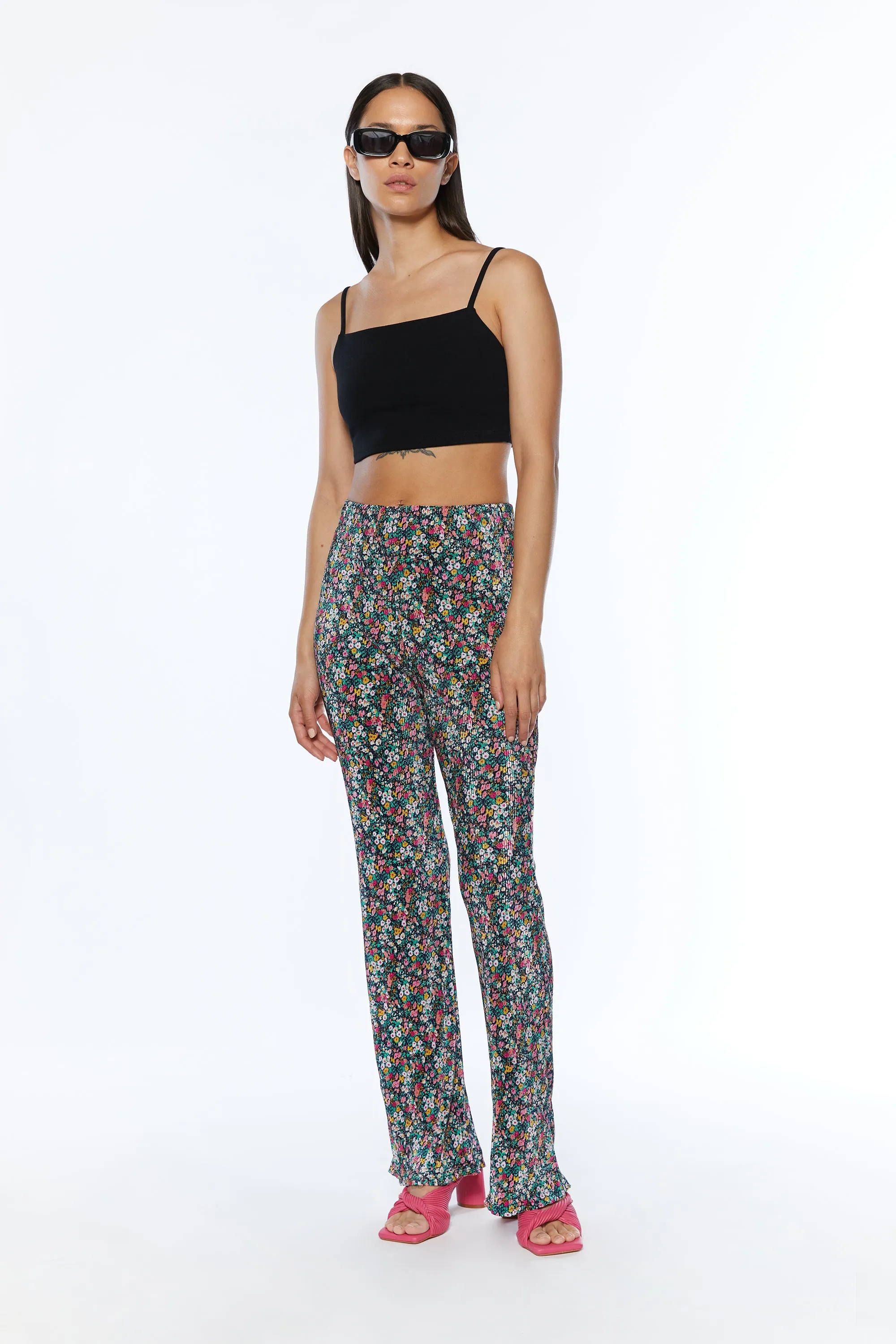 PLEATED FLORAL PANT