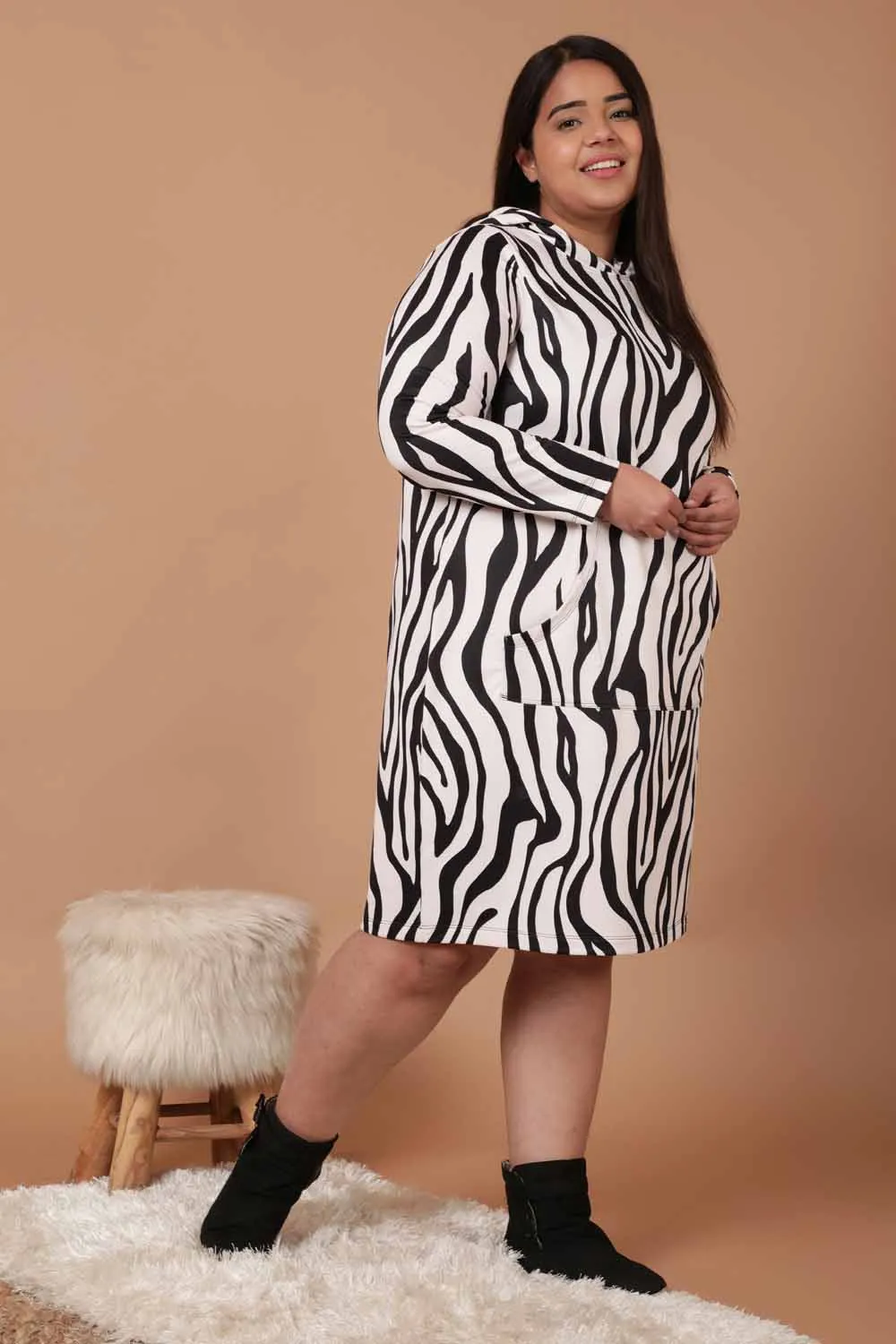 Plus Size Animal Printed Sweatshirt Hoodie Winter Dress