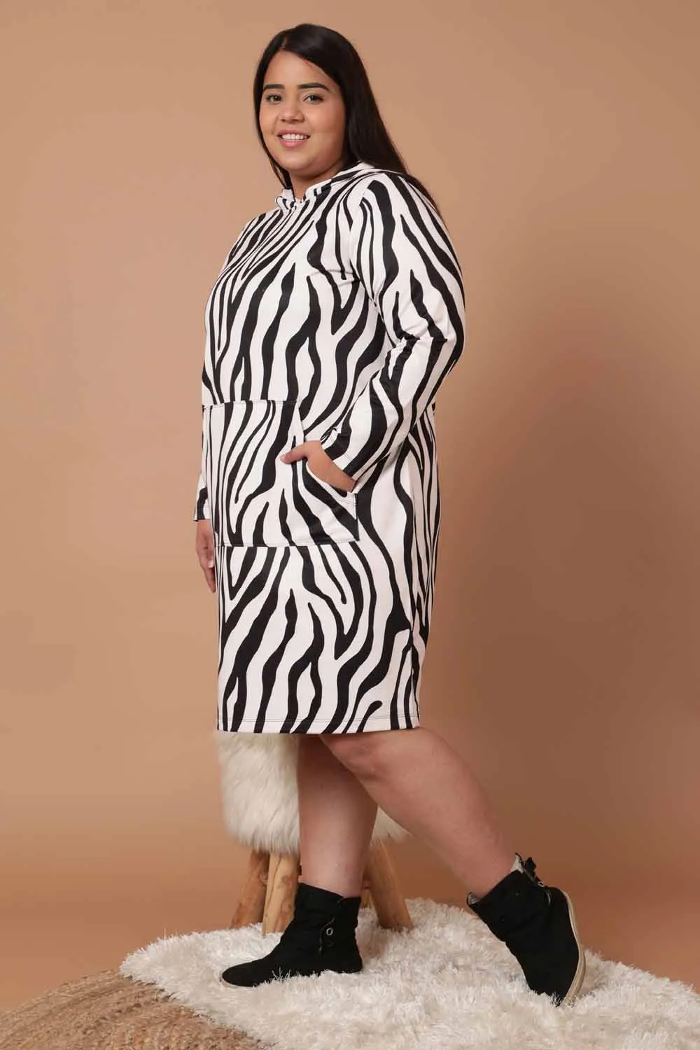 Plus Size Animal Printed Sweatshirt Hoodie Winter Dress