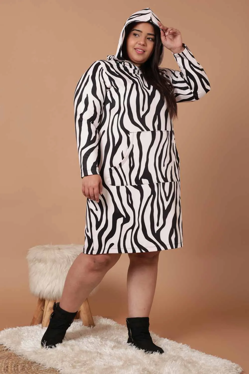 Plus Size Animal Printed Sweatshirt Hoodie Winter Dress