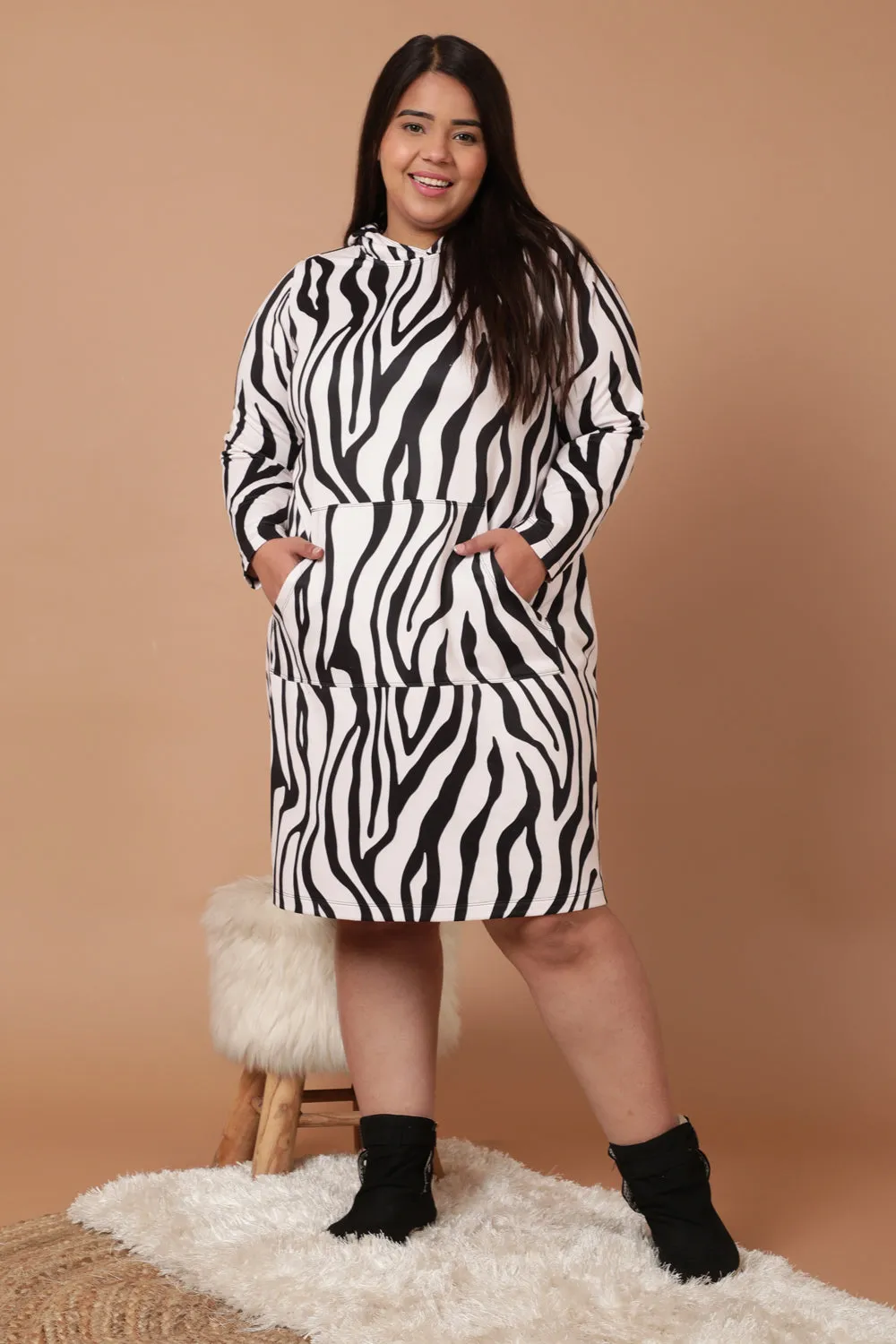 Plus Size Animal Printed Sweatshirt Hoodie Winter Dress