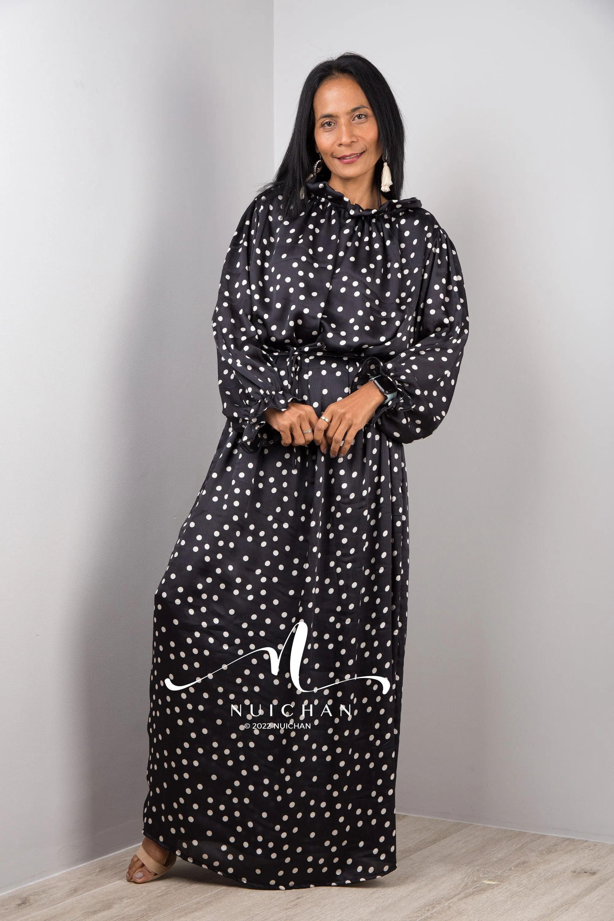 Polka Dot Maxi Chiffon Dress