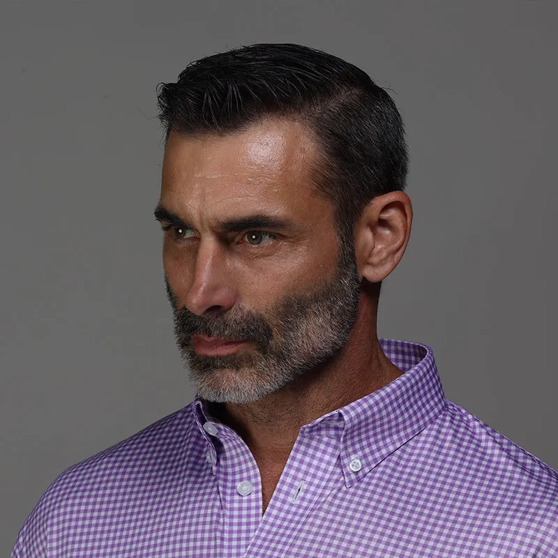 Quattro Flex Dress Shirt with Button Down Collar Lavender Gingham