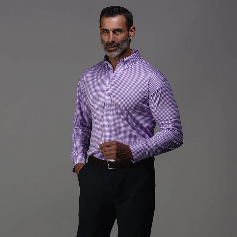 Quattro Flex Dress Shirt with Button Down Collar Lavender Gingham