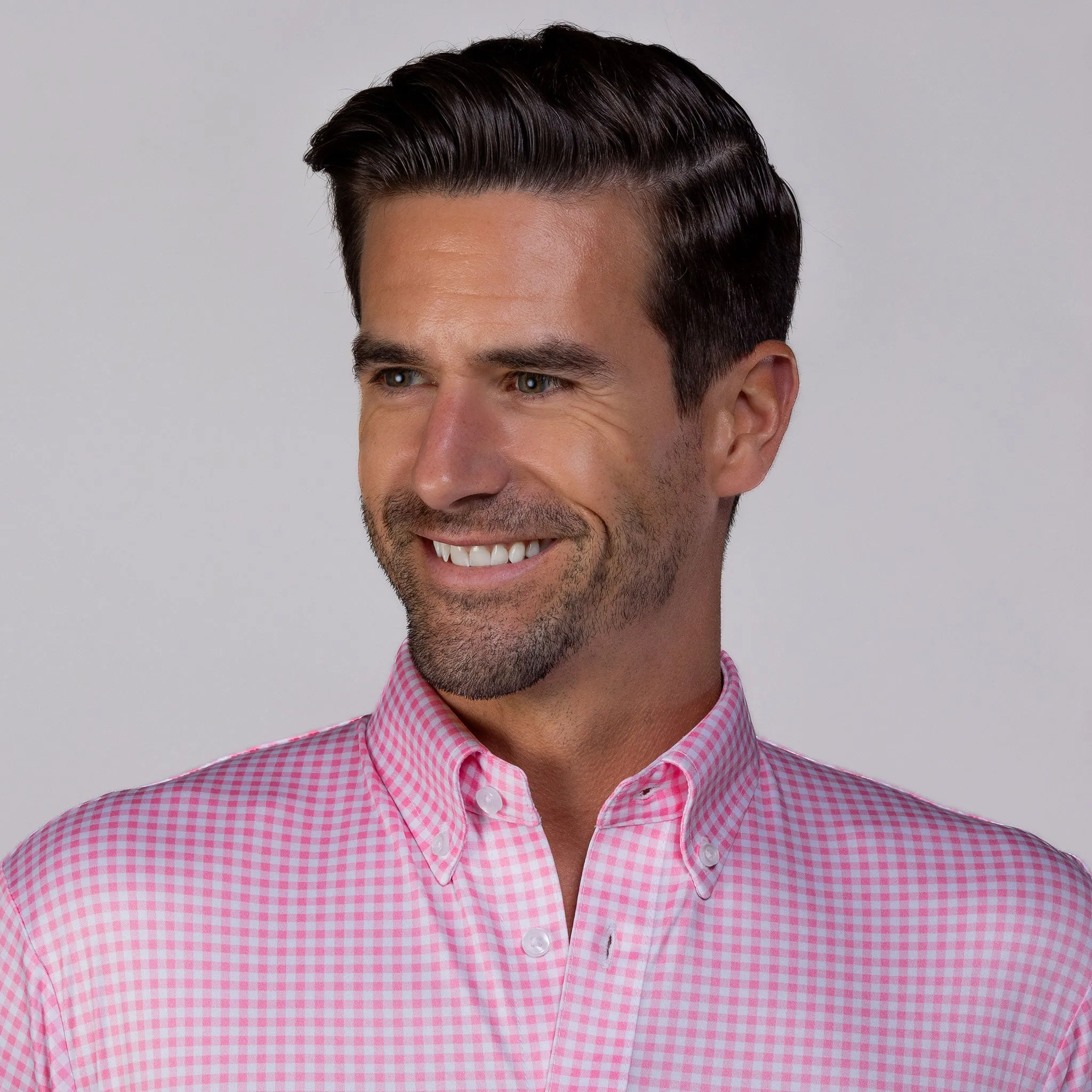 Quattro Flex Dress Shirt with Button Down Collar Pink Gingham