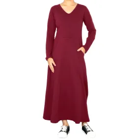 Red Diamond Long Sleeve Midi Dress (With Waist Seam) [FINAL SALE]