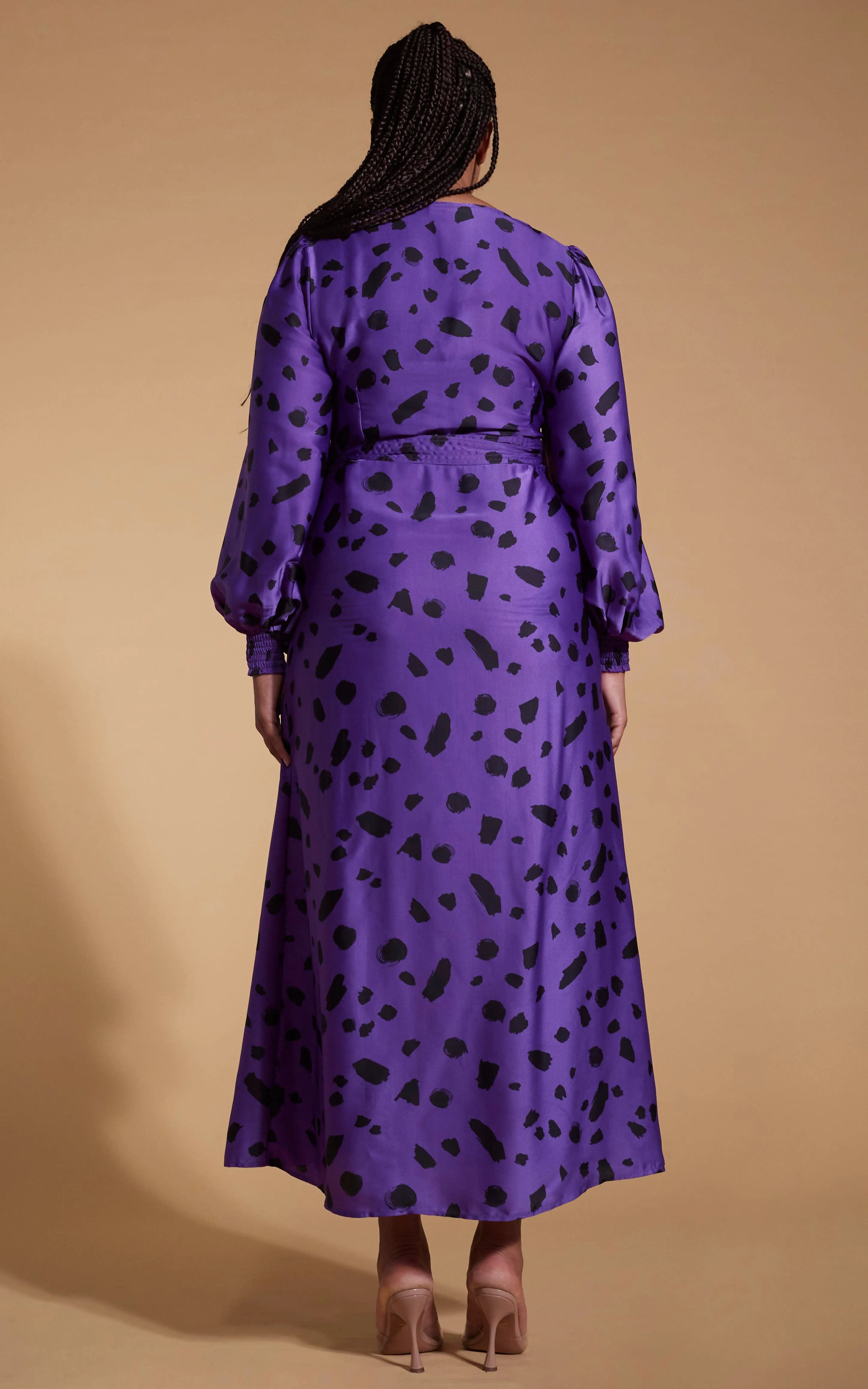 Remy Dress In Abstract Dot Black On Purple- Extended Sizing