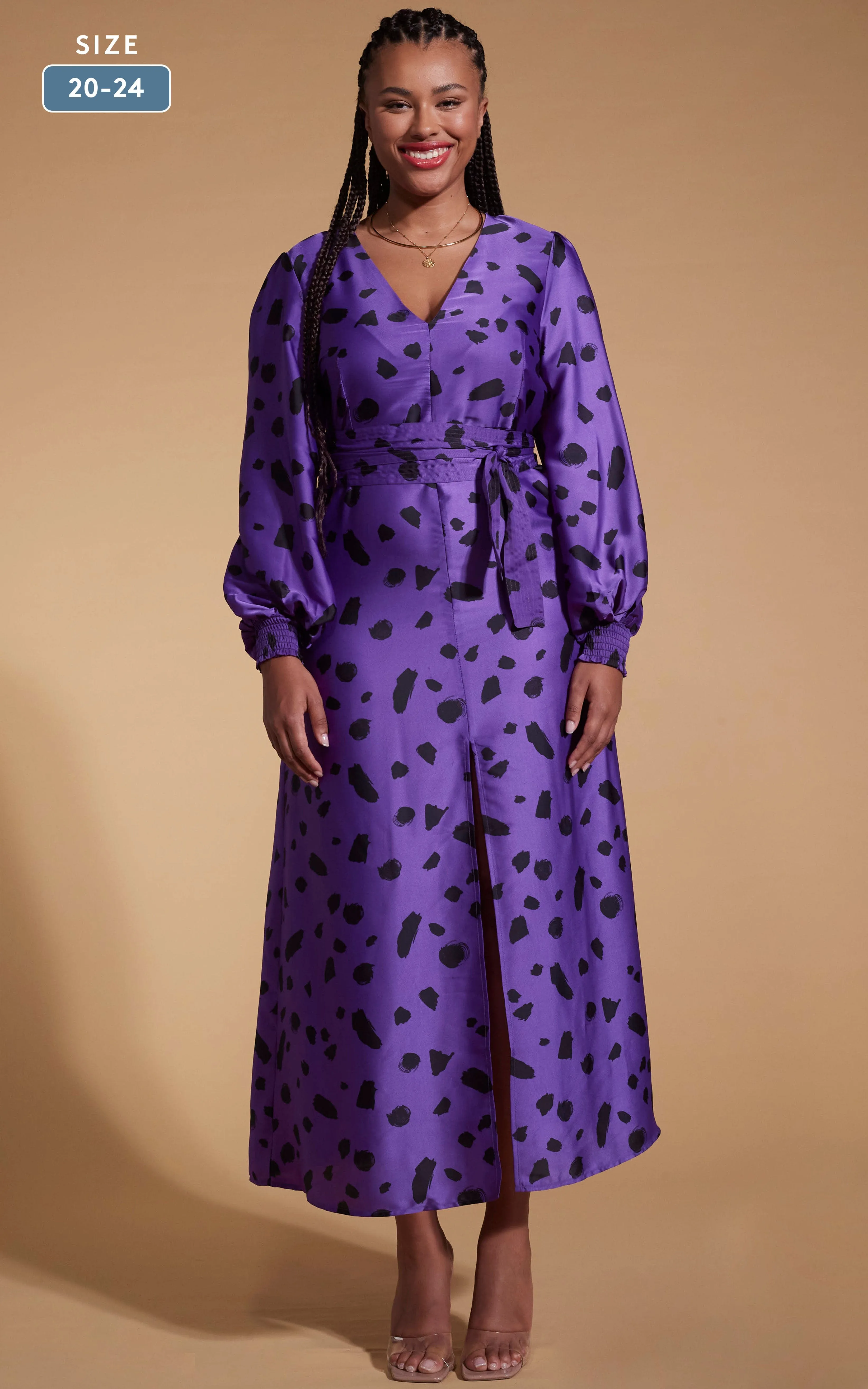 Remy Dress In Abstract Dot Black On Purple- Extended Sizing