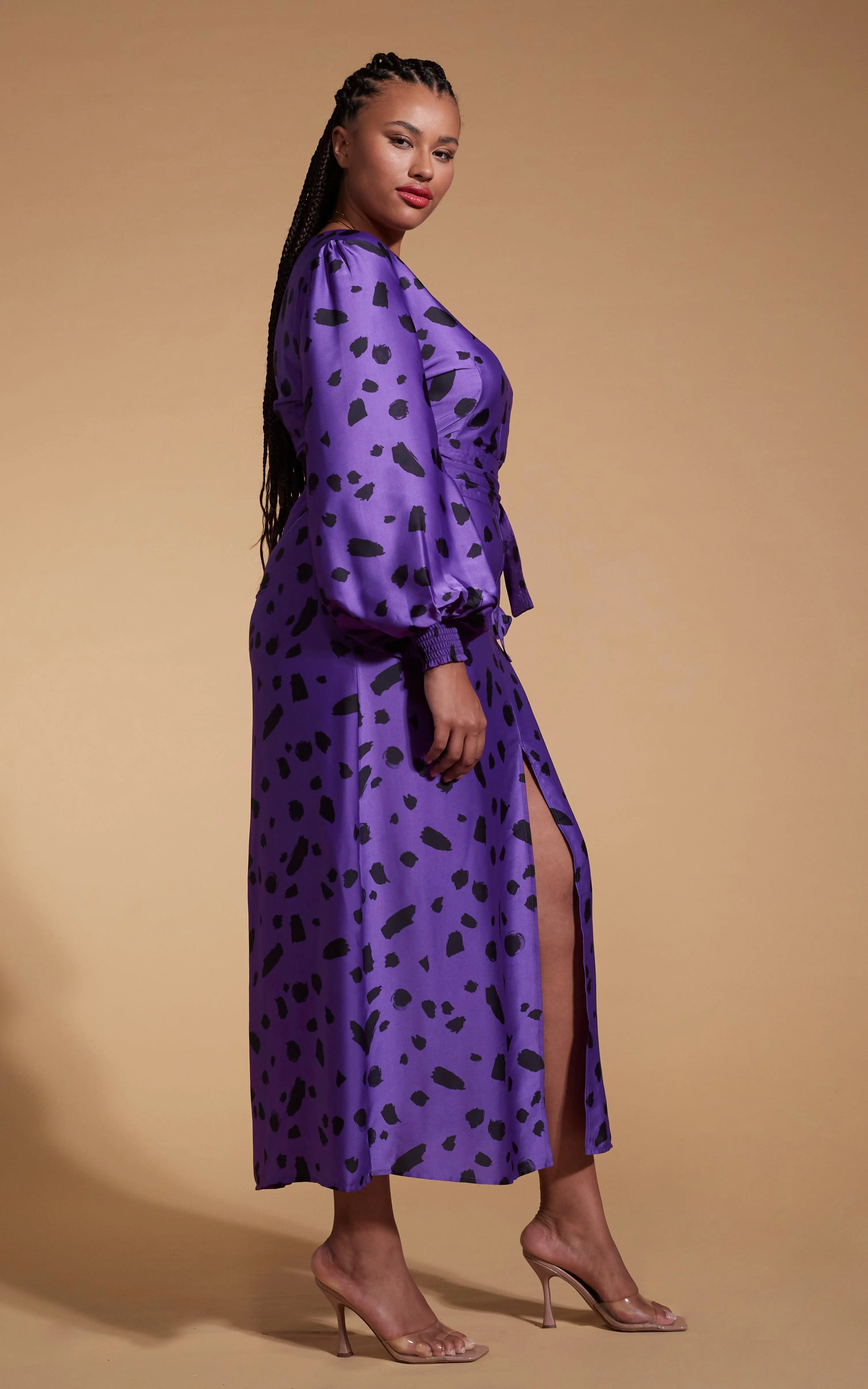 Remy Dress In Abstract Dot Black On Purple- Extended Sizing