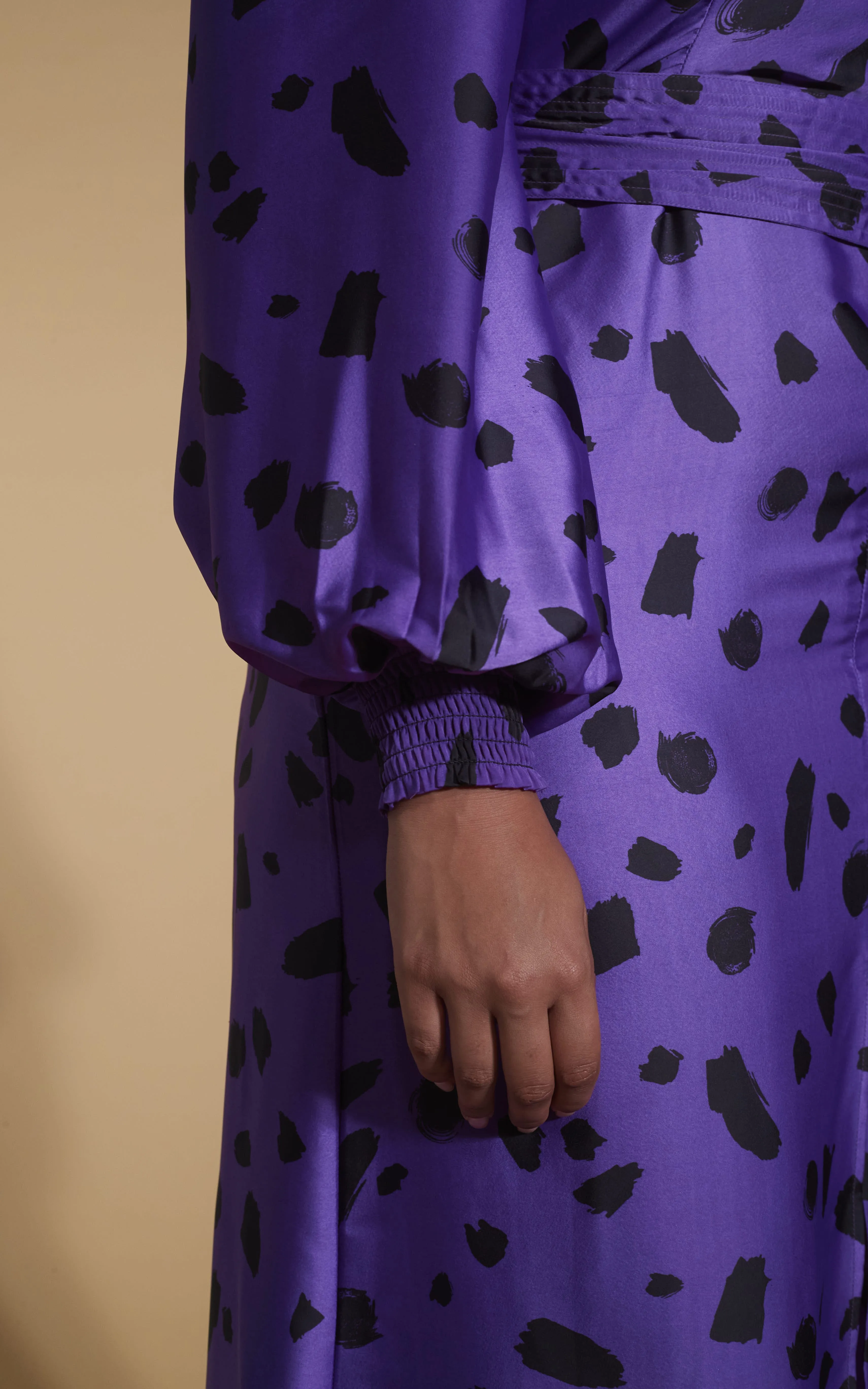 Remy Dress In Abstract Dot Black On Purple- Extended Sizing