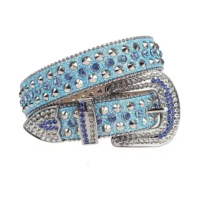 Rhinestone Blue Color Studded Belt With Blue Strap