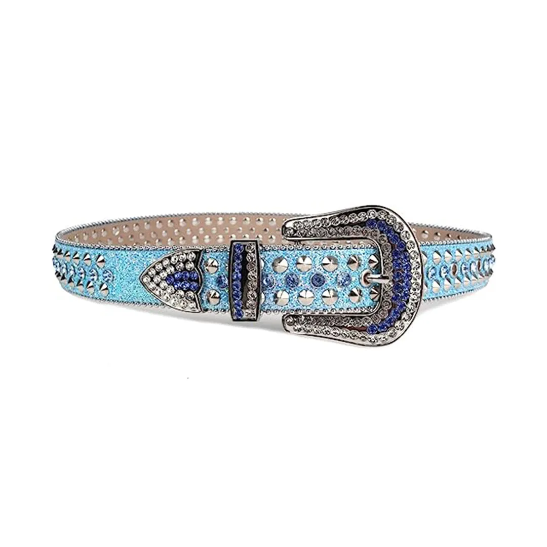 Rhinestone Blue Color Studded Belt With Blue Strap