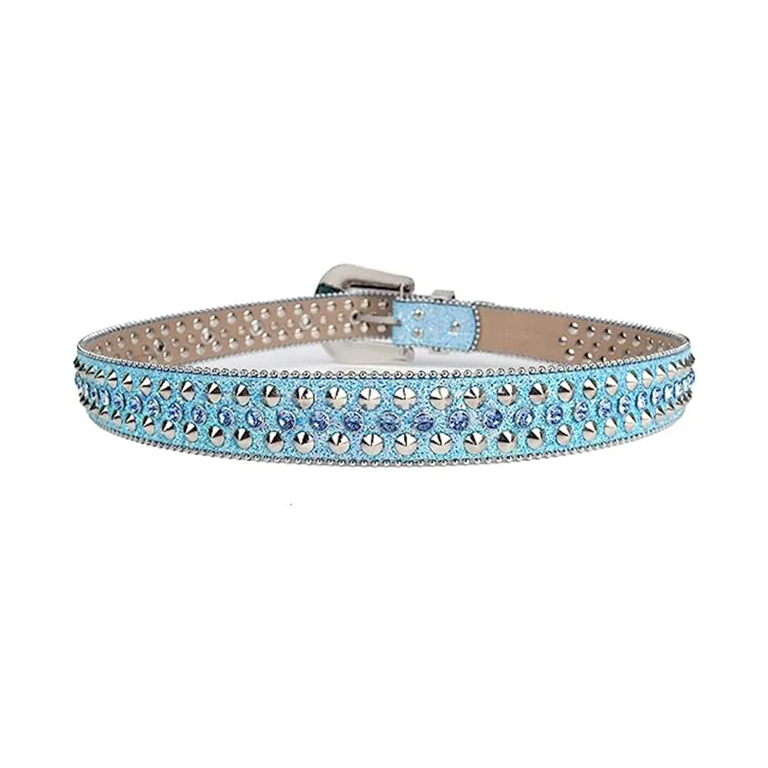 Rhinestone Blue Color Studded Belt With Blue Strap