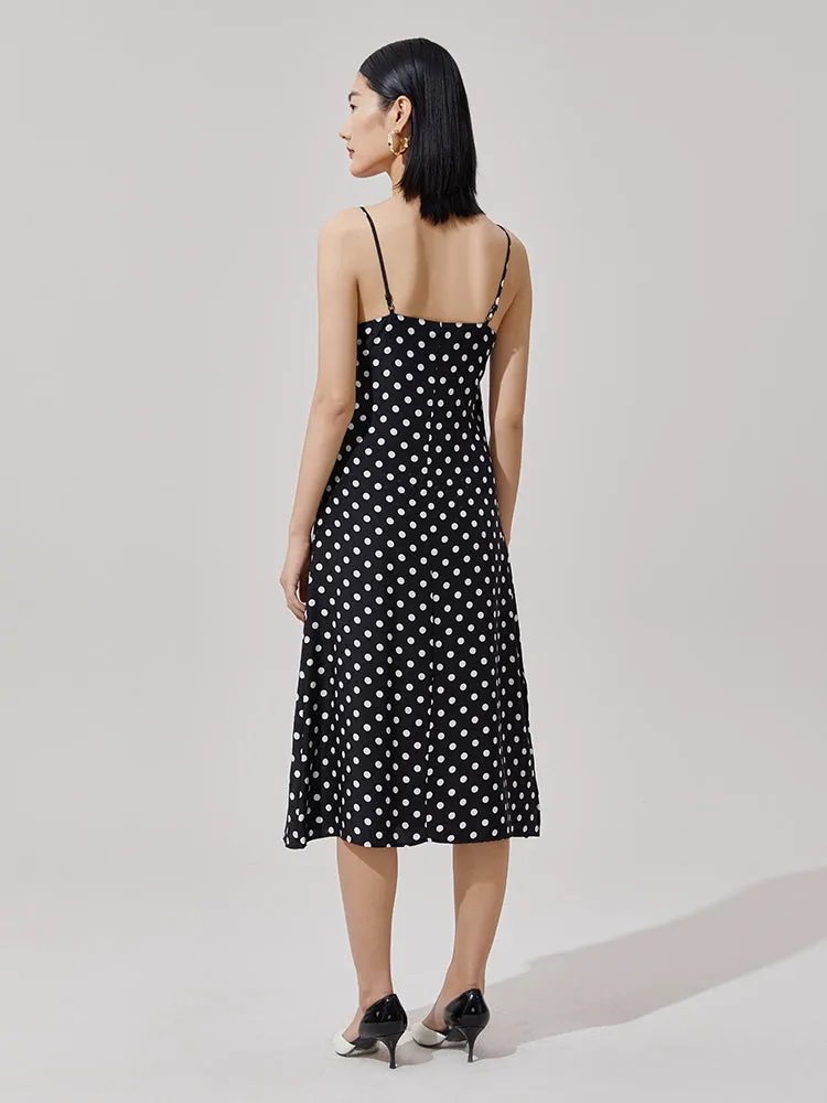 Silk Polka Dots Spaghetti Strap Maxi Dress