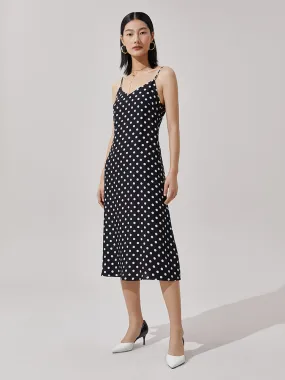 Silk Polka Dots Spaghetti Strap Maxi Dress