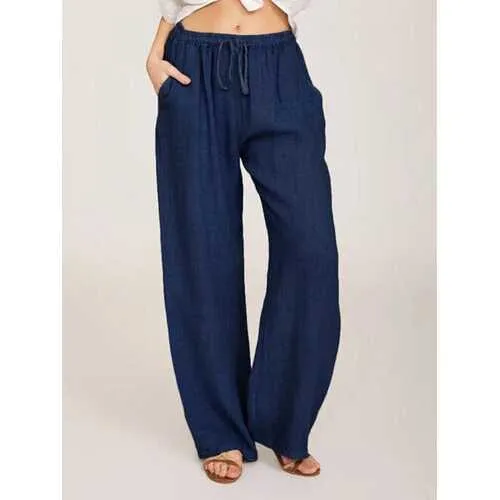 Solid Color Drawstring Waist Pants