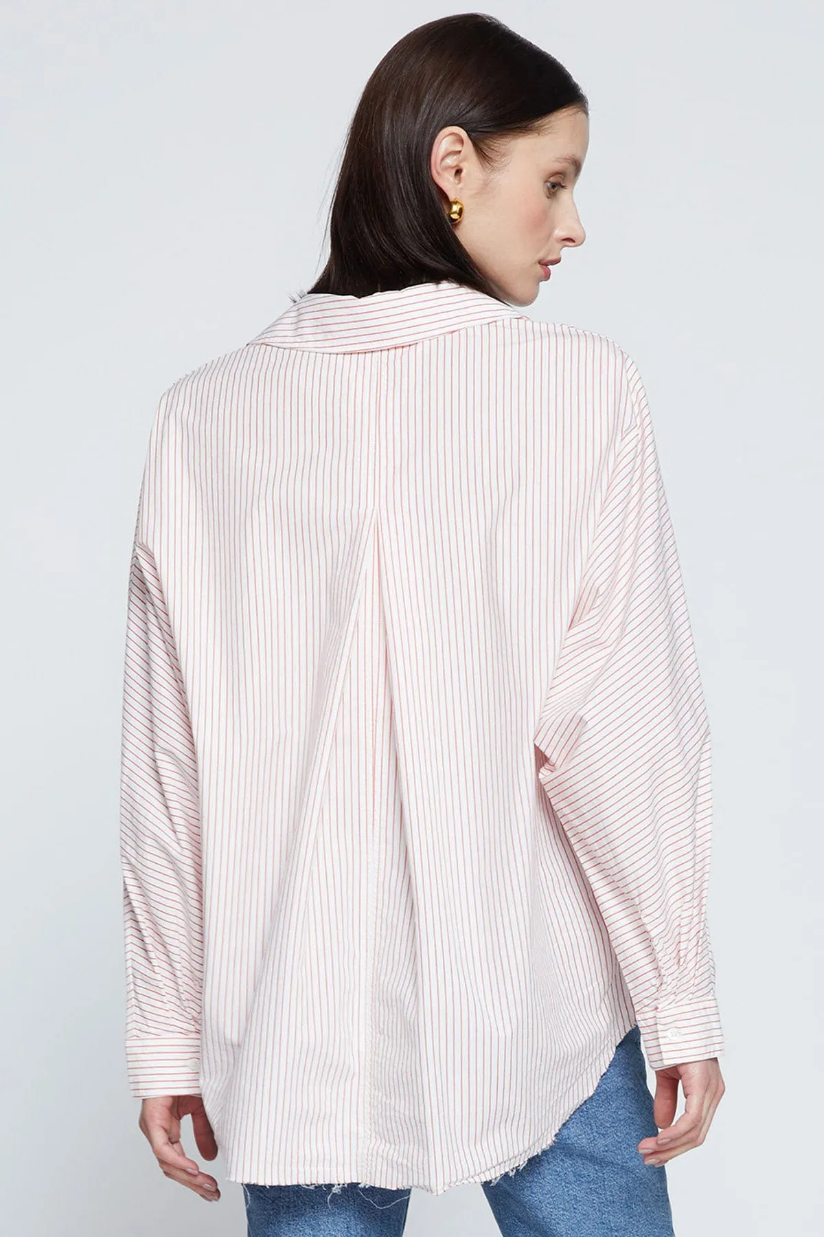 Stateside Elliott Poplin Stripe Dolman Shirt in Sumo