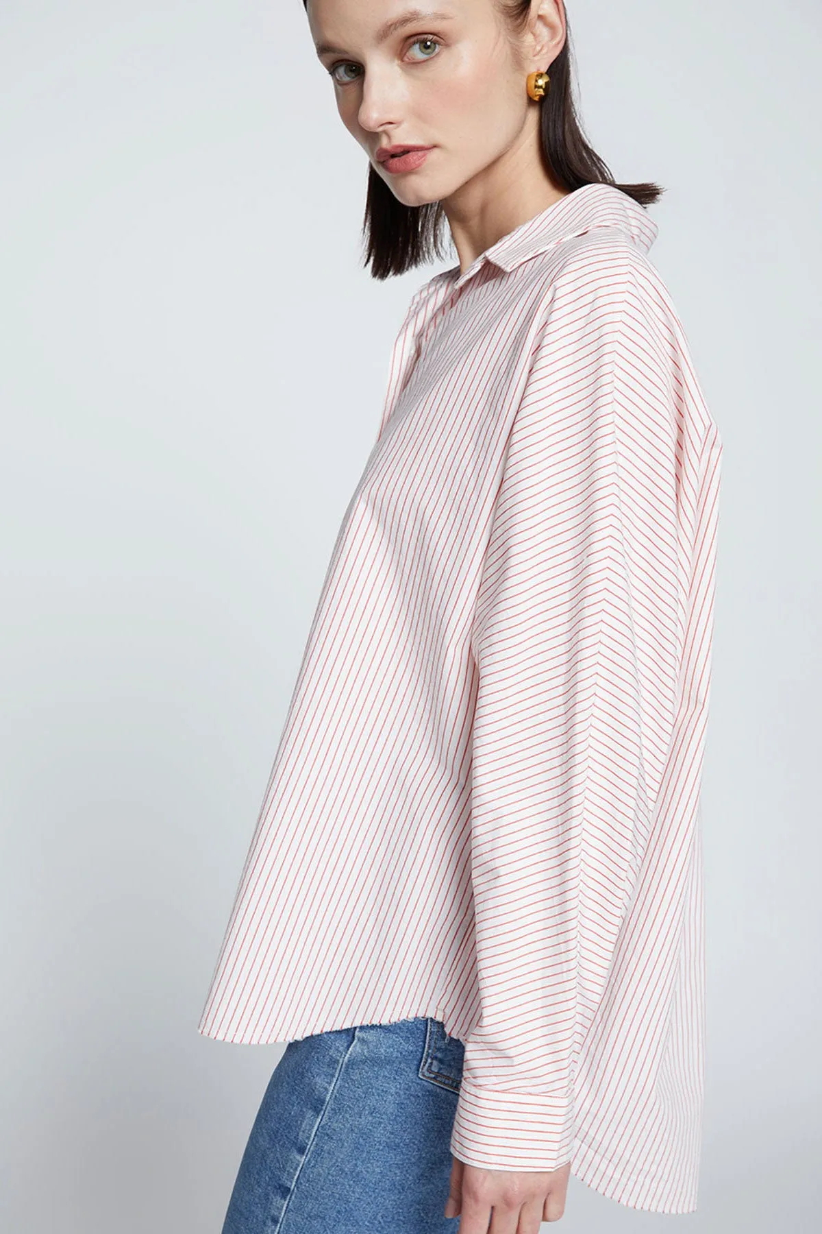 Stateside Elliott Poplin Stripe Dolman Shirt in Sumo