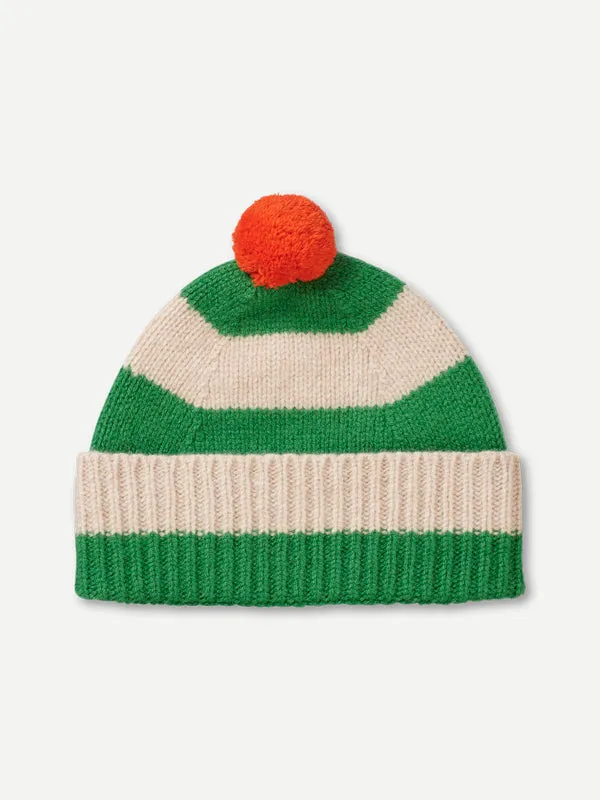 STRIPE POMPOM HAT PAGODA & OATMEAL