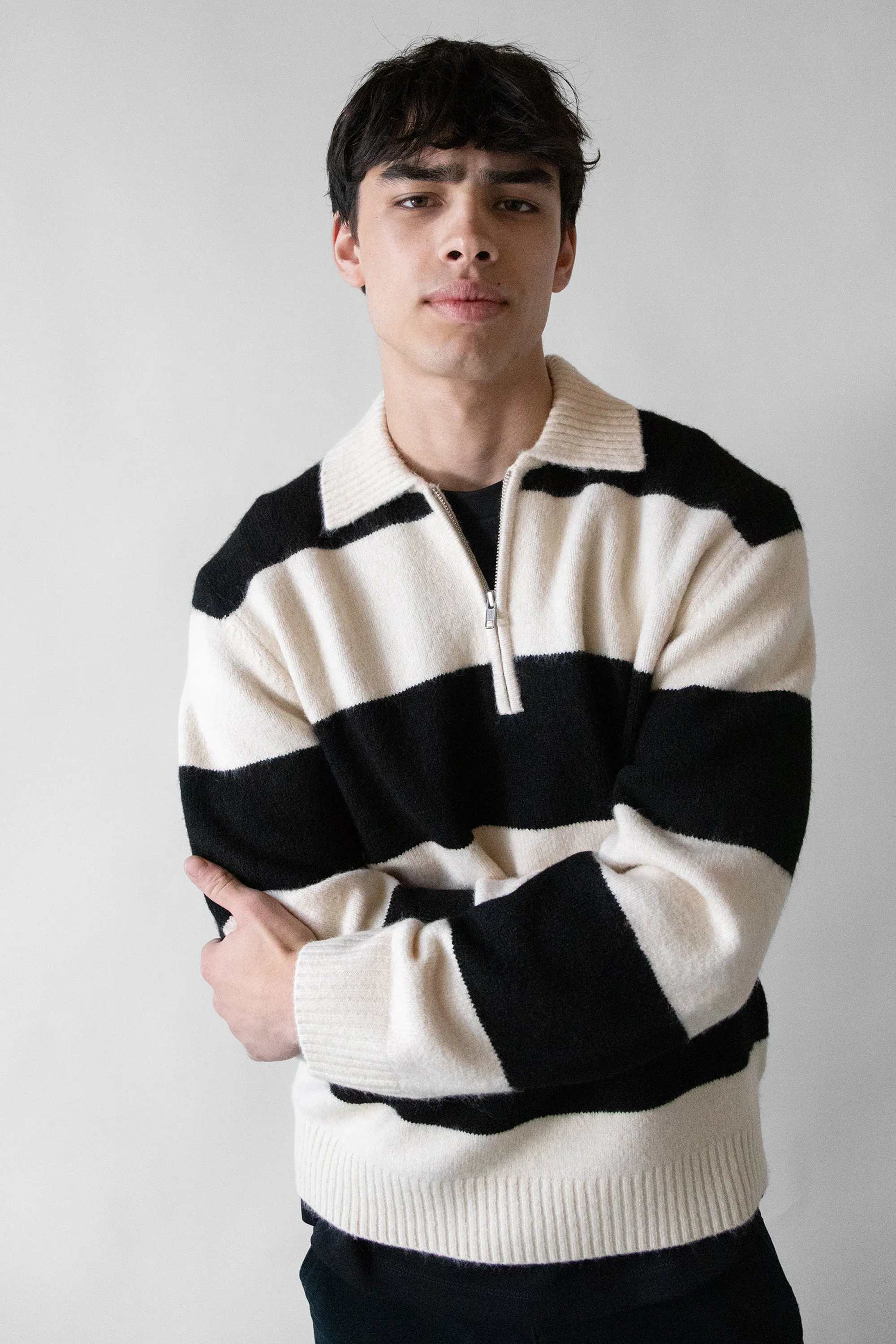 STRIPED RUGBY POLO SWEATER