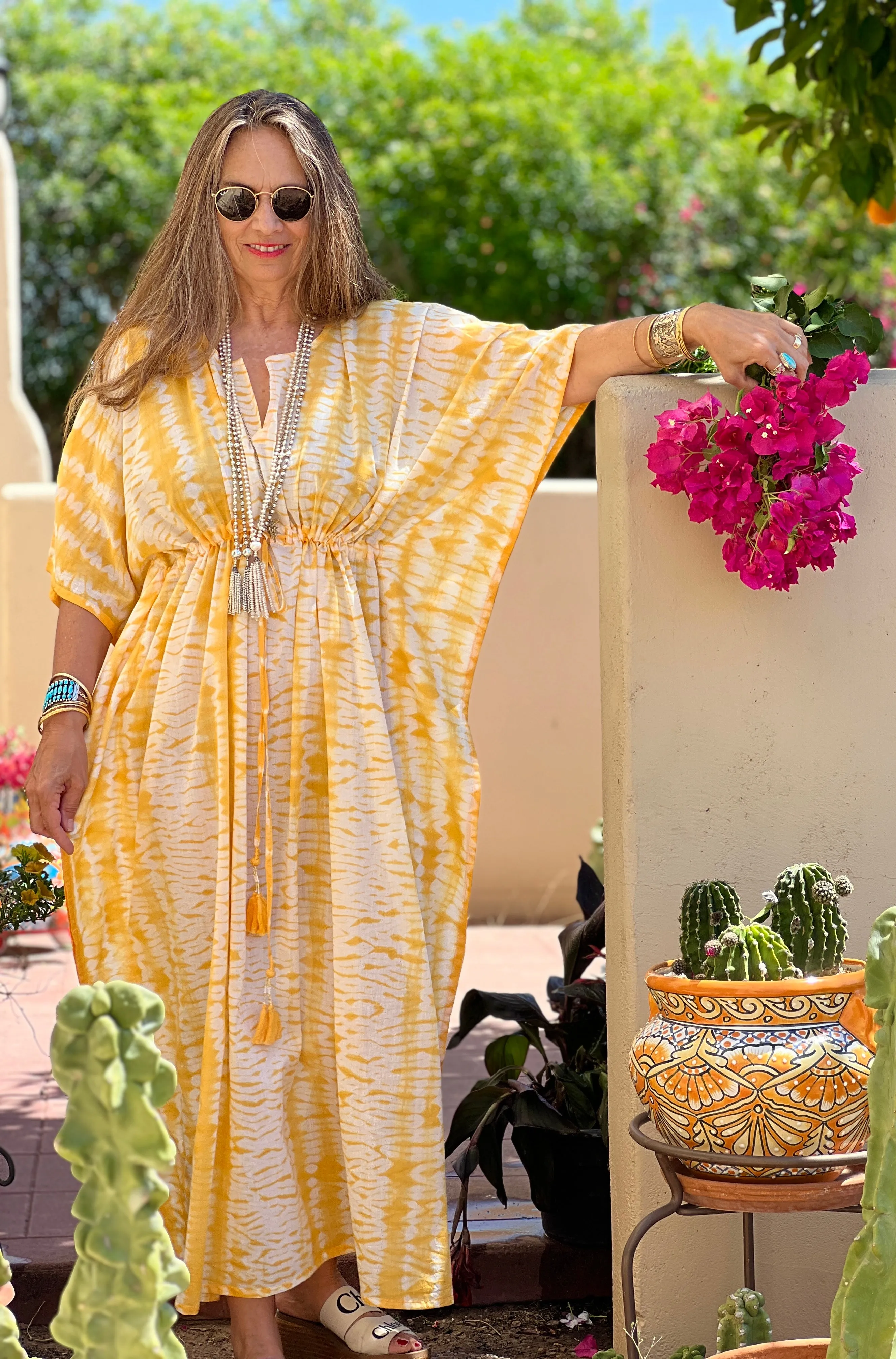 Sunshine Needle Shibori Maxi Kaftan Dress