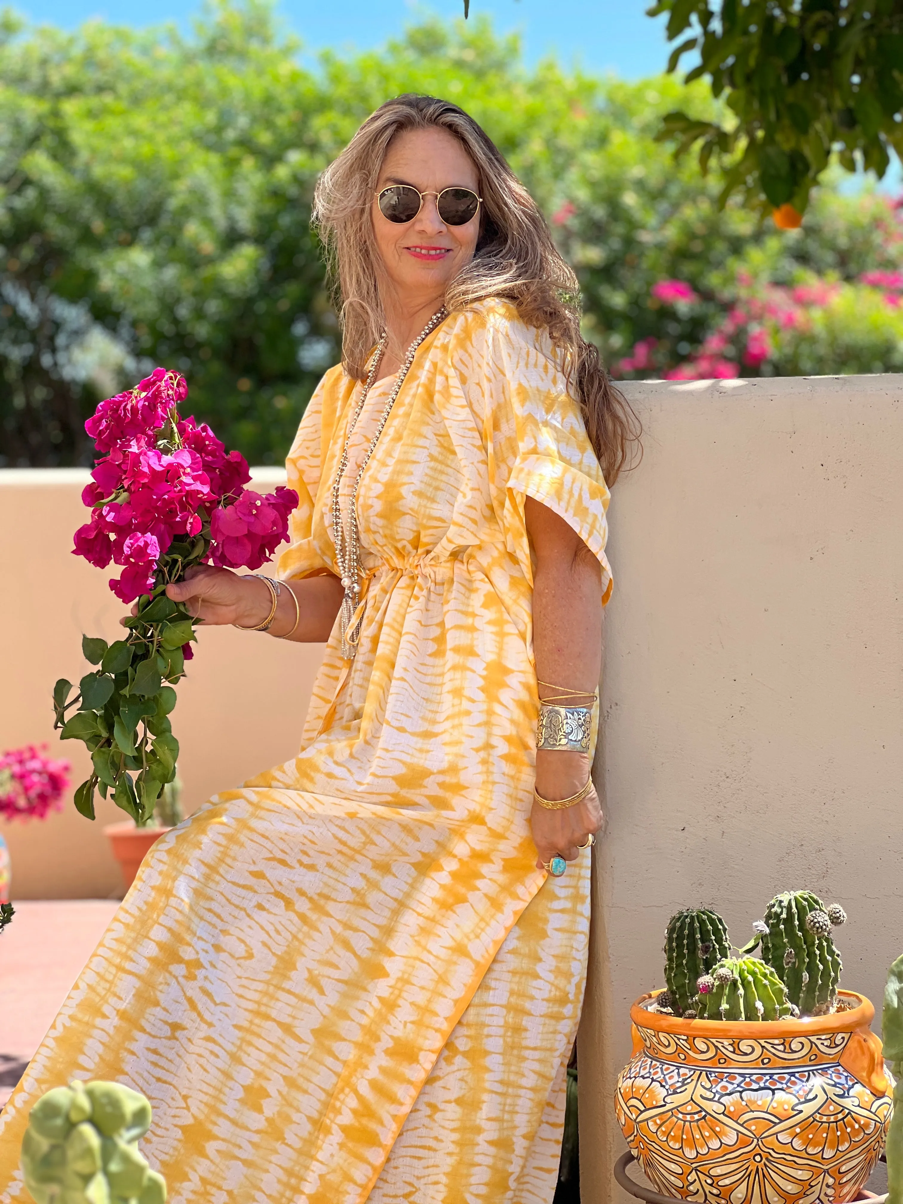 Sunshine Needle Shibori Maxi Kaftan Dress