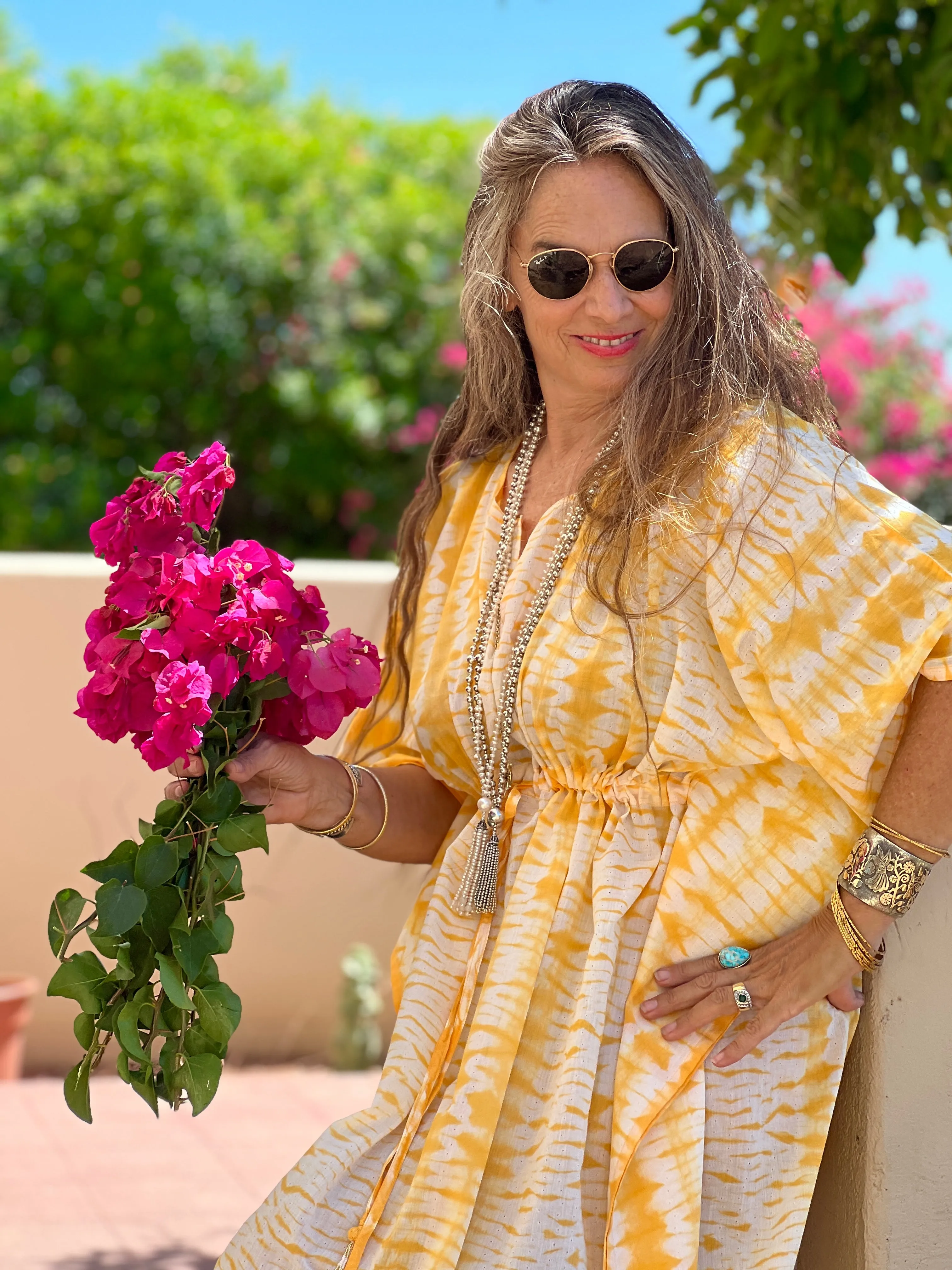 Sunshine Needle Shibori Maxi Kaftan Dress