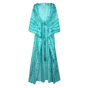 Tavolara Turquoise Needle Shibori Maxi Kaftan Dress