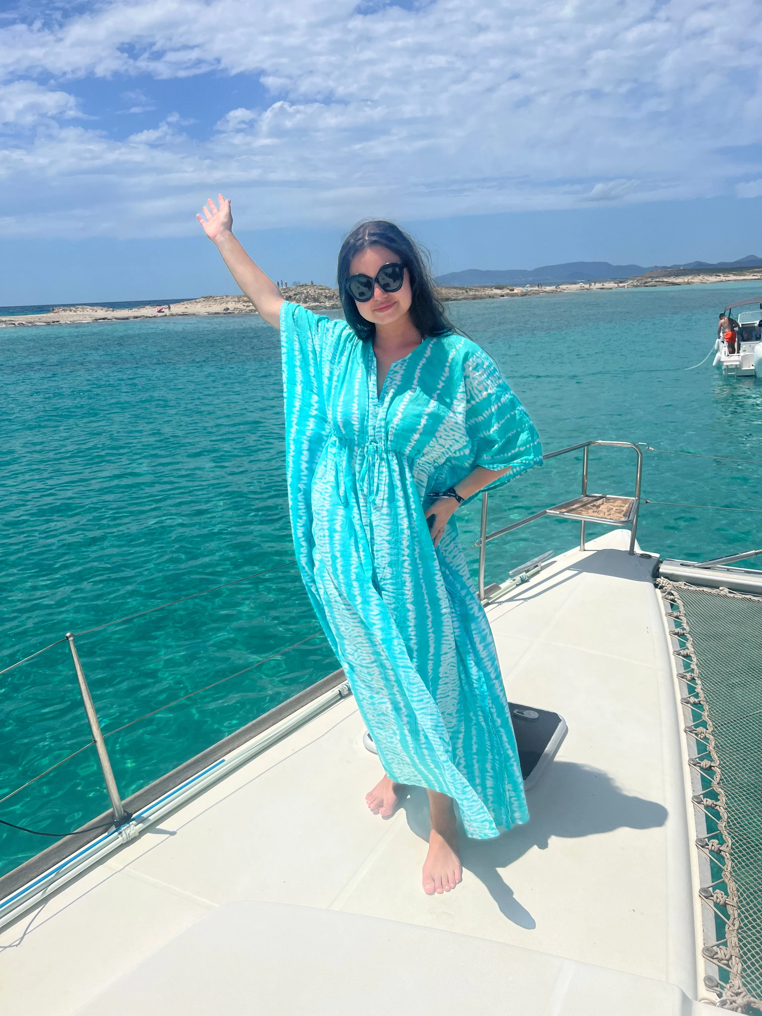 Tavolara Turquoise Needle Shibori Maxi Kaftan Dress