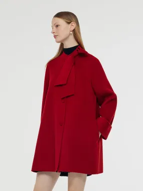 Tencel Wool Women Coat With Detachable Bowknot