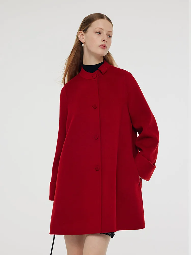 Tencel Wool Women Coat With Detachable Bowknot