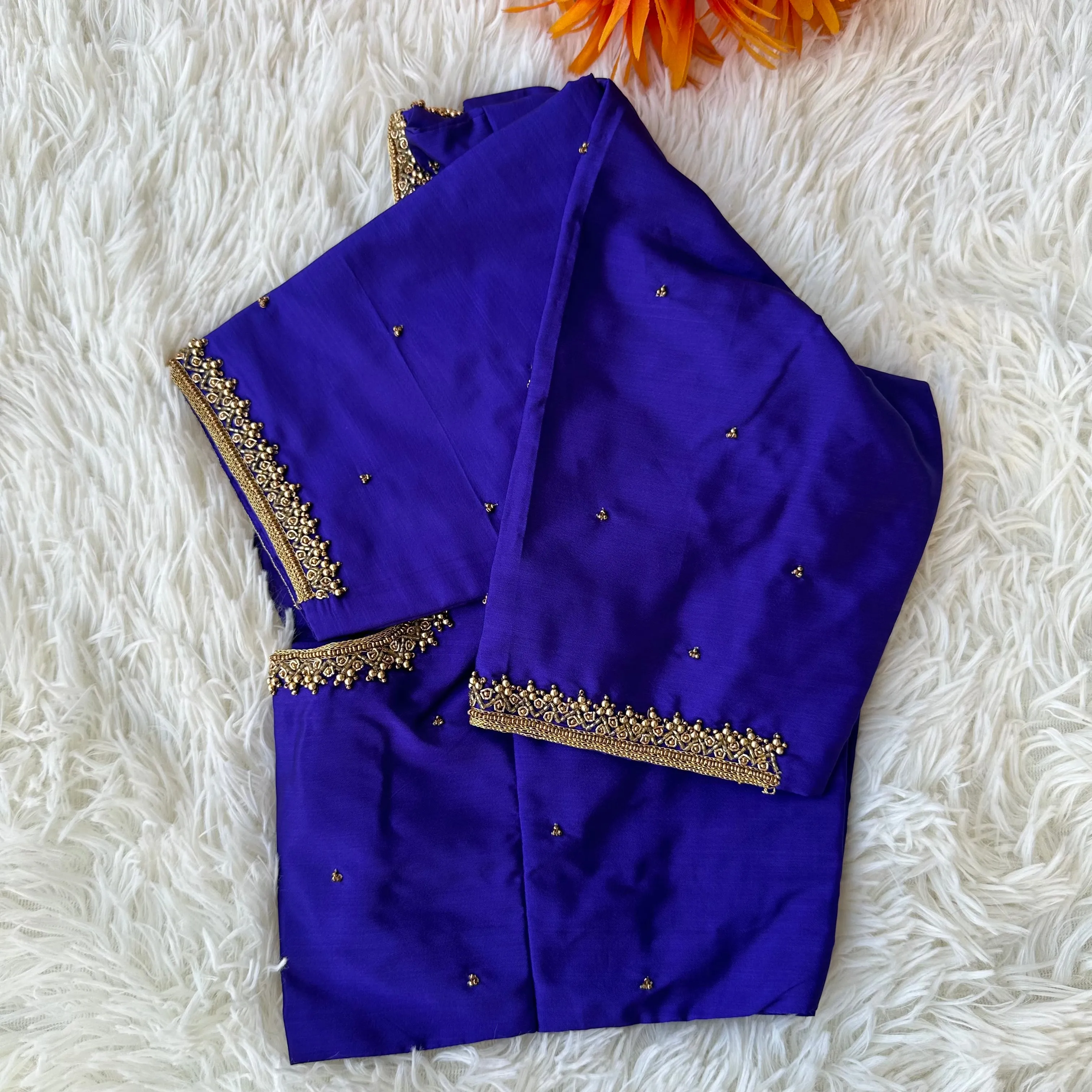 The Rich Shade Of Blue Color Hand Aari WorkBlouse