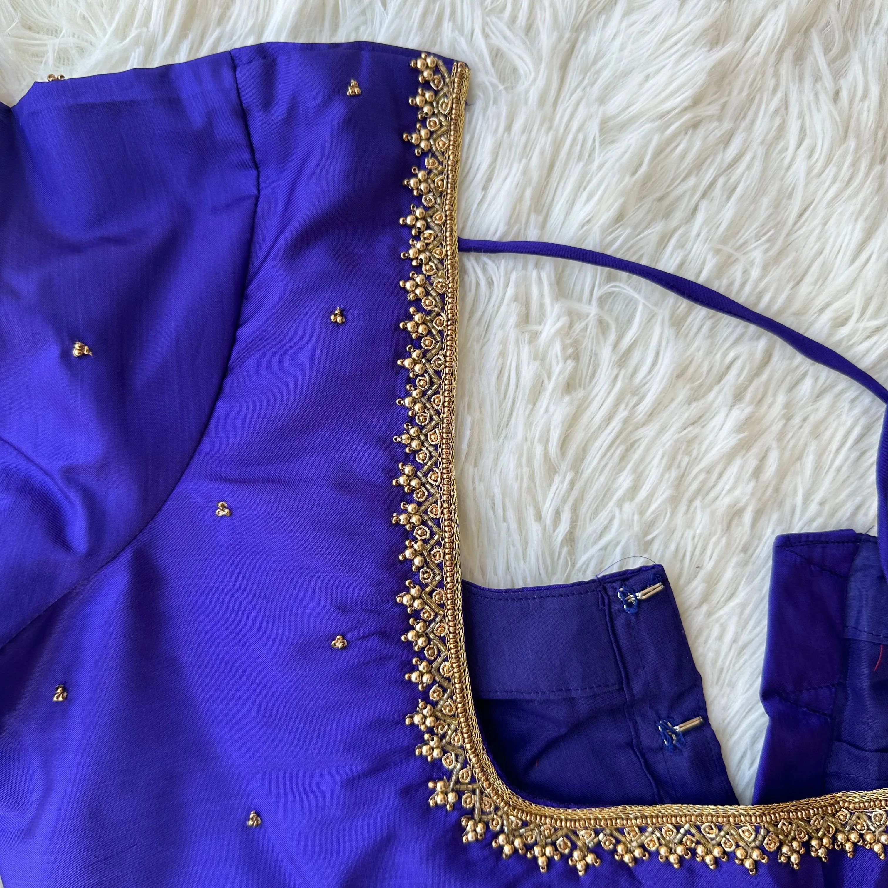 The Rich Shade Of Blue Color Hand Aari WorkBlouse