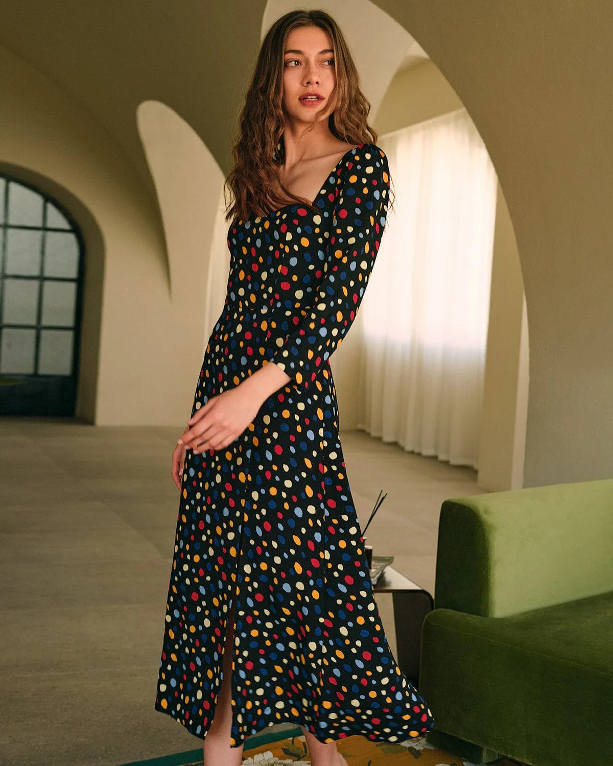 The Sweetheart Neck Polka Dot Maxi Dress