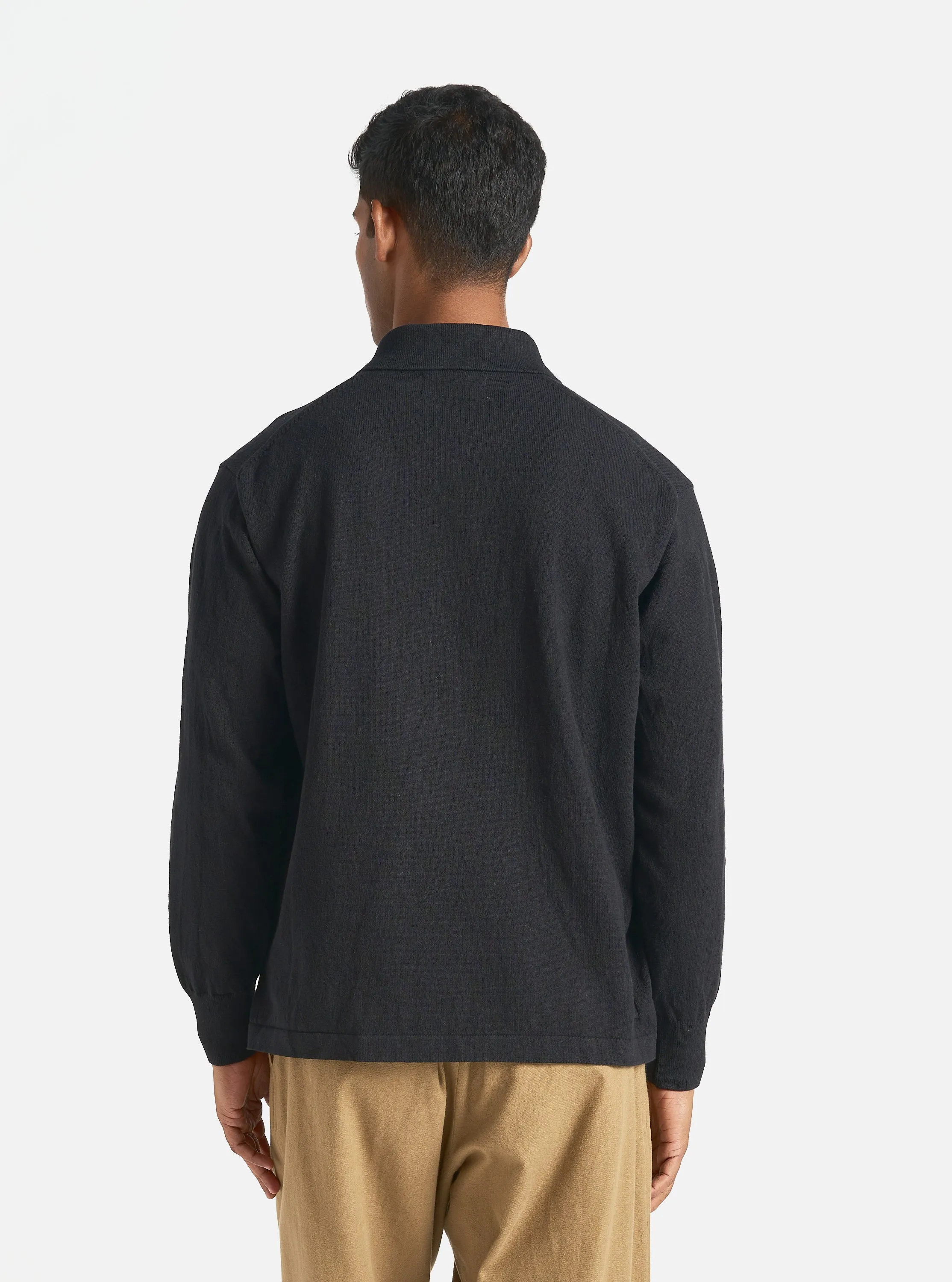 Universal Works L/S Pullover Knit Shirt in Black Eco Cotton