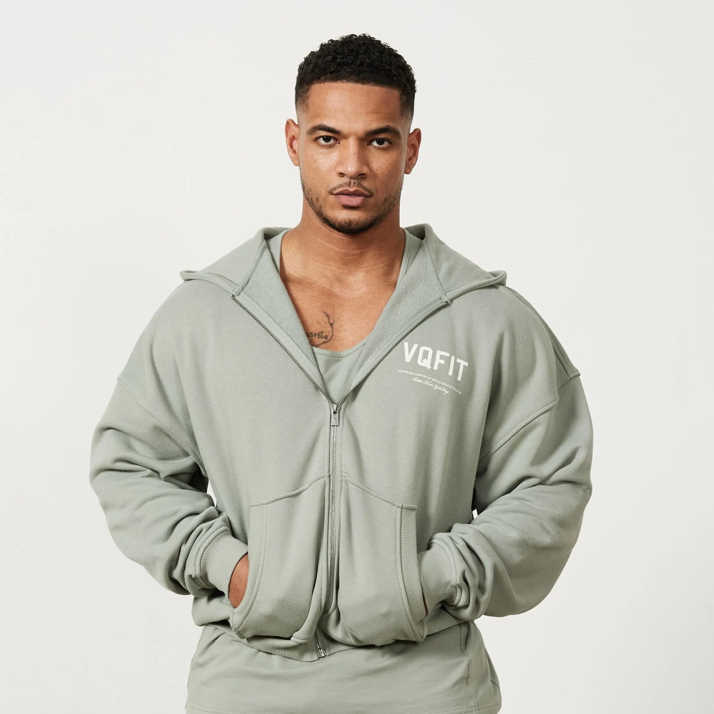 Vanquish VQFIT Distressed Print Desert Sage Full Zip Oversized Hoodie