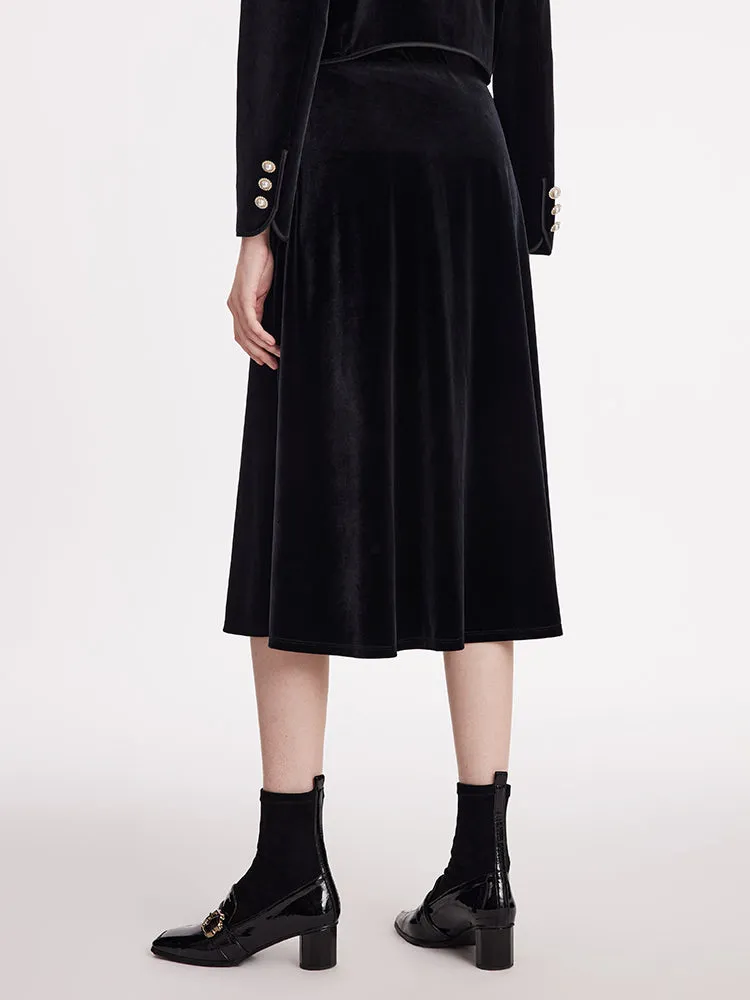 Velvet Crop Jacket And Skirt Two-Piece Suit With Detachable Bowknot