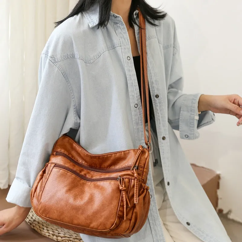 Vintage PU Leather Messenger Shoulder Bag Multi-Pockets